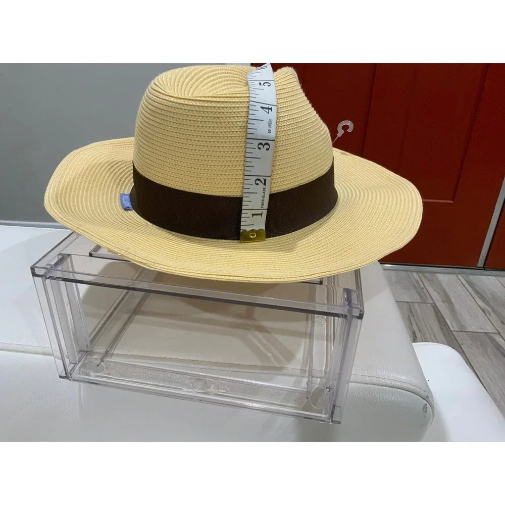 Wallaroo Hat Company Frankie Fedora Straw Sun Hat Natural Brown Band Packable